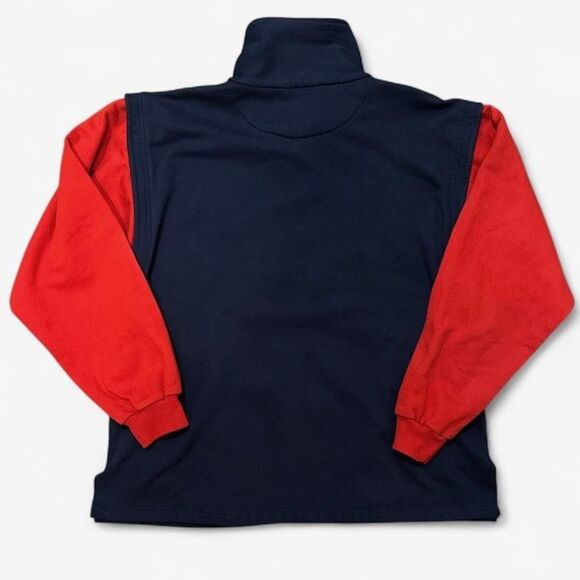 Vintage 90s Sport Sweatshirt Quarter Zip Fleece Mens 38 M Navy Red Made in USA - Picture 2 of 10